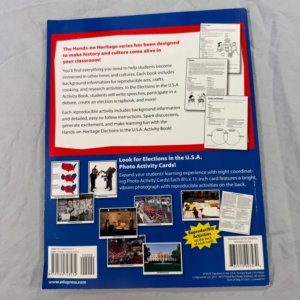 Edupress Hands-On Heritage Elections in the U.S.A. Activity Book Grades 3+